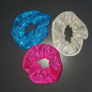 Gymnastics 3 Piece Sparkle Scrunchie‎ Set Pink Blue White Girls